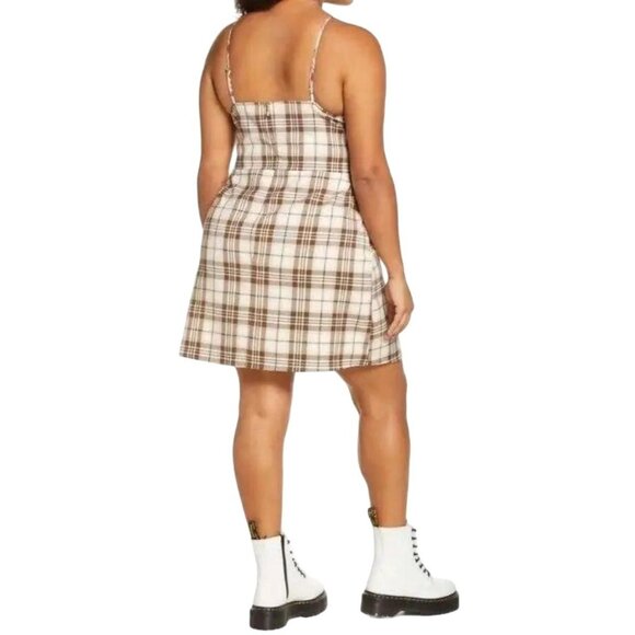 BP Plaid Adjustable Spaghetti Strap Dress With Front Split & Back Zip Size 2X - Picture 8 of 12